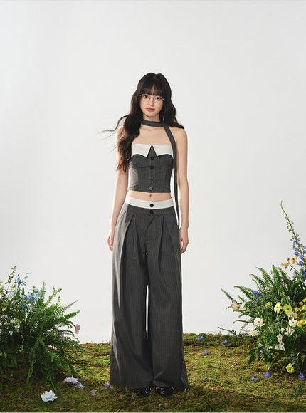 Panel Bustier and Wide-Leg Pants Set