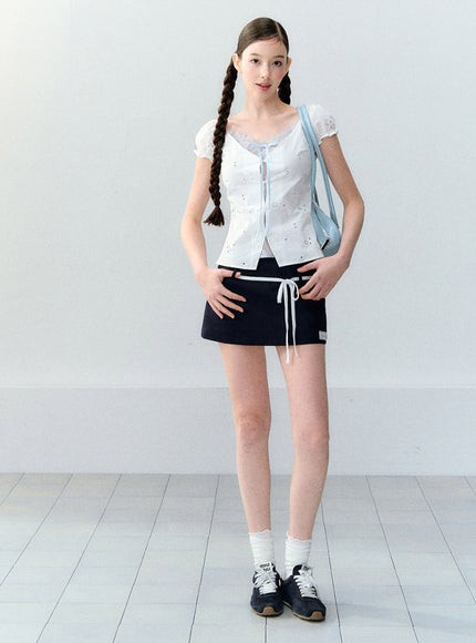 Contrast Tie Mini Skirt