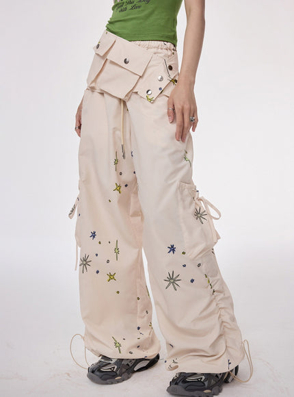 Star Embroidered Relaxed Cargo Pants