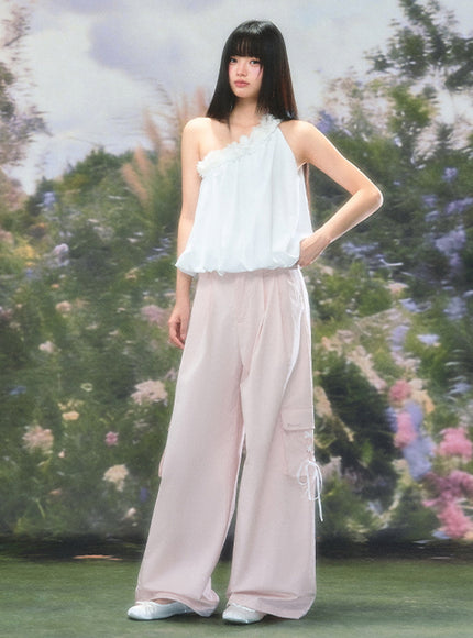 Floral Appliqué Halter Blouse