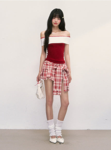 Plaid Wrap Mini Skirt