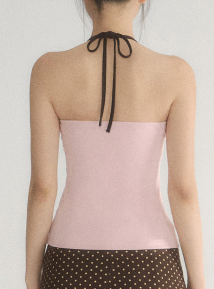 Contrast Trim Halter Knit Top