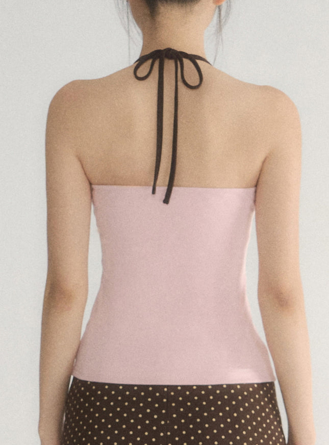 Contrast Trim Halter Knit Top