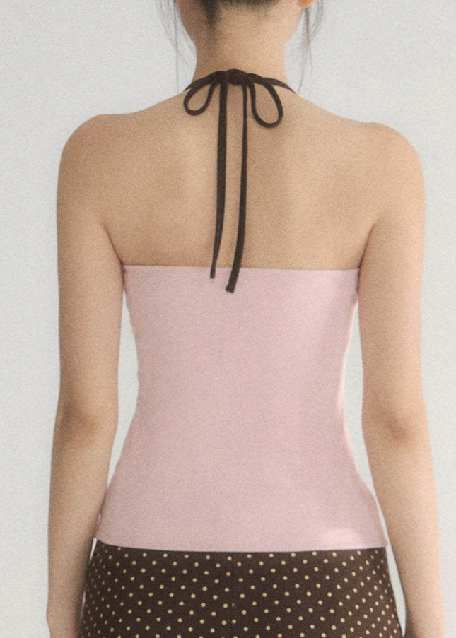 Contrast Trim Halter Knit Top