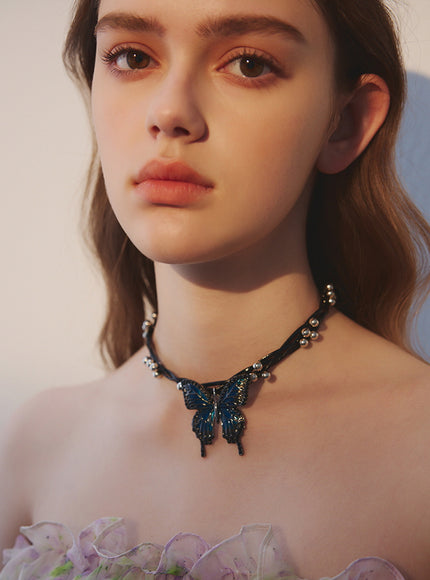 Midnight Butterfly Ribbon Choker