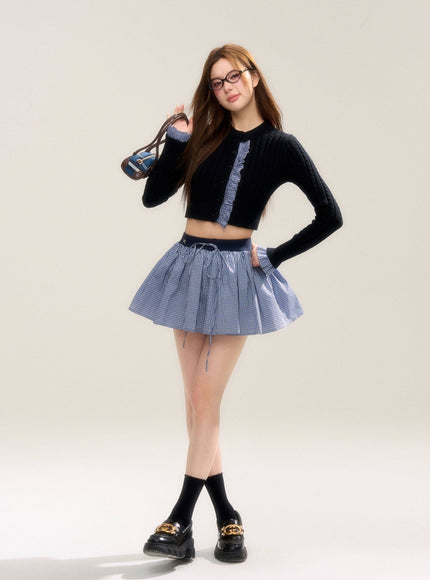 Checkered Flare Mini Skirt