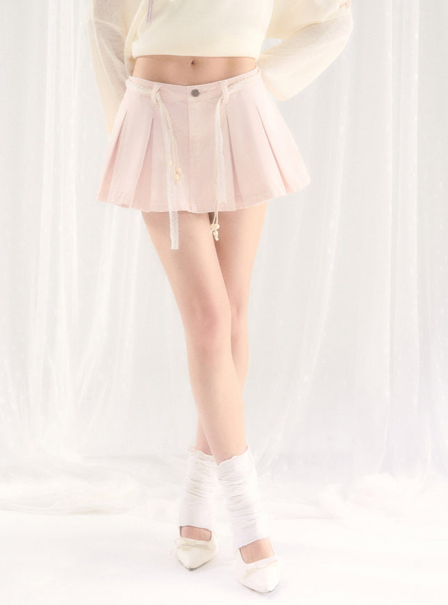 Soft Pleated Cotton Mini Skirt
