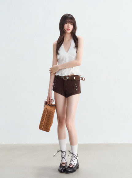 Button Cotton Twill Shorts