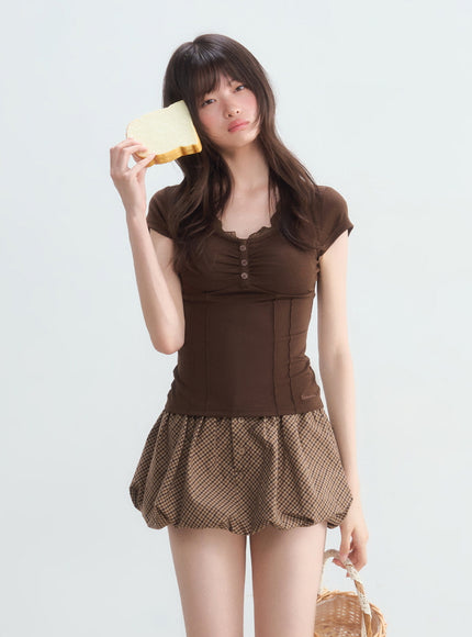 Ruched Button Tencel Top