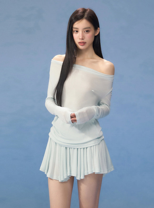 Sheer Off-Shoulder Slim Fit Top