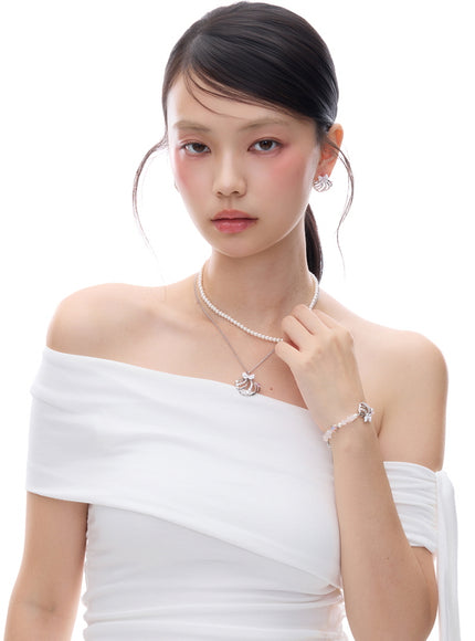 Convertible Pearl & Crystal Bow Layered Necklace