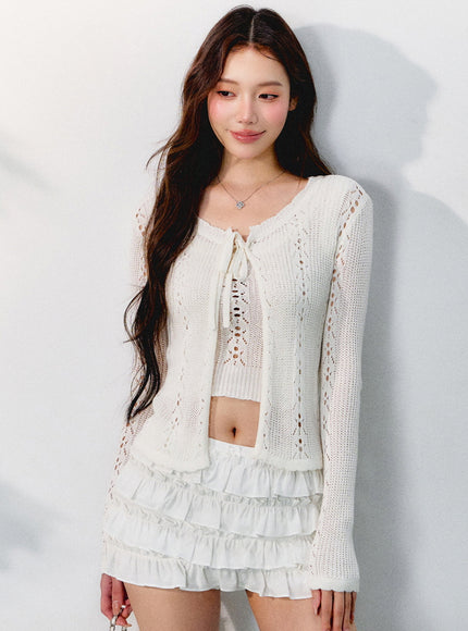 Sheer Knit Cardigan and Sleeveless Inner Top Set