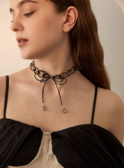 Looped Bead Bow Tie Choker