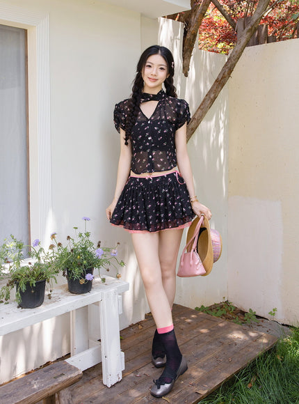 Floral Chiffon Top & Skirt Set
