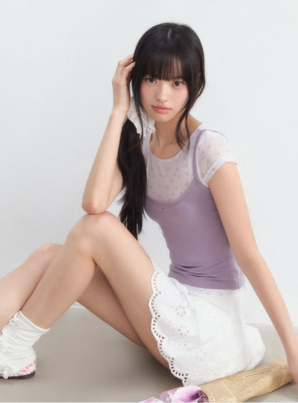 Layered Mesh Cami T-Shirt