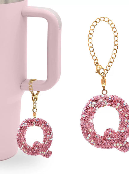 Pink Rhinestone Letter Tumbler Charm