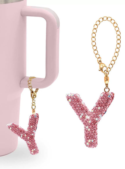 Pink Rhinestone Letter Tumbler Charm