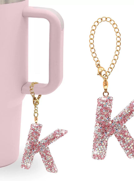 Pink Rhinestone Letter Tumbler Charm