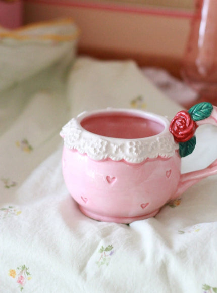 Vintage Rose Lace Heart Mug