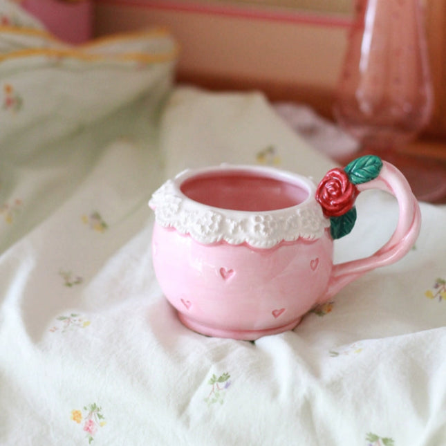 Vintage Rose Lace Heart Mug