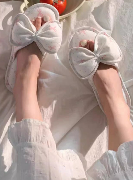 Lacy Bow Dot Home Slippers
