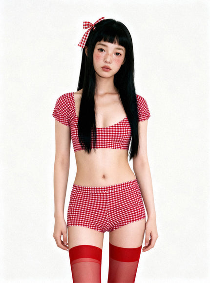 Angel Red Check Bikini Set