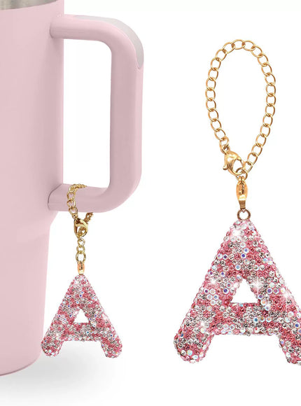 Pink Rhinestone Letter Tumbler Charm