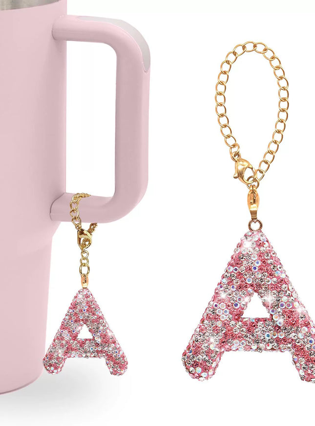 Pink Rhinestone Letter Tumbler Charm