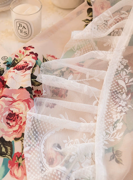Rosy Romance Ruffle Lace Curtains