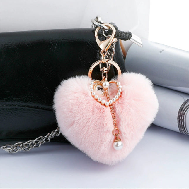 Fuzzy Heart Pearl Drop Keyring