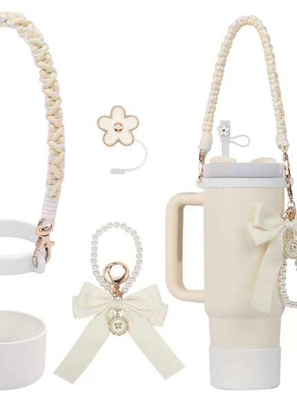 Pastel Bow Strap Tumbler Accessories Set