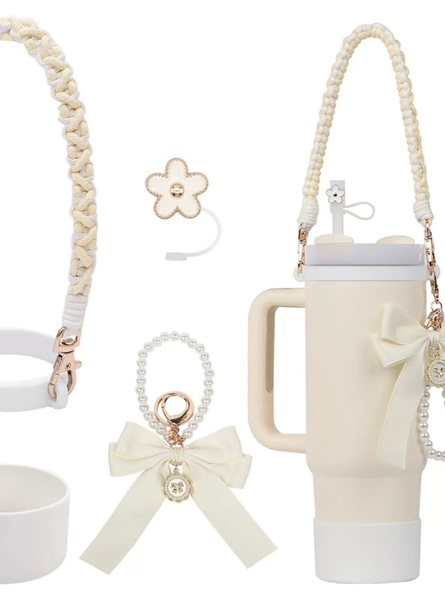 Pastel Bow Strap Tumbler Accessories Set