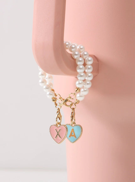 Heart Pearl Letter Tumbler Charm