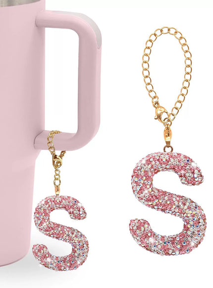 Pink Rhinestone Letter Tumbler Charm