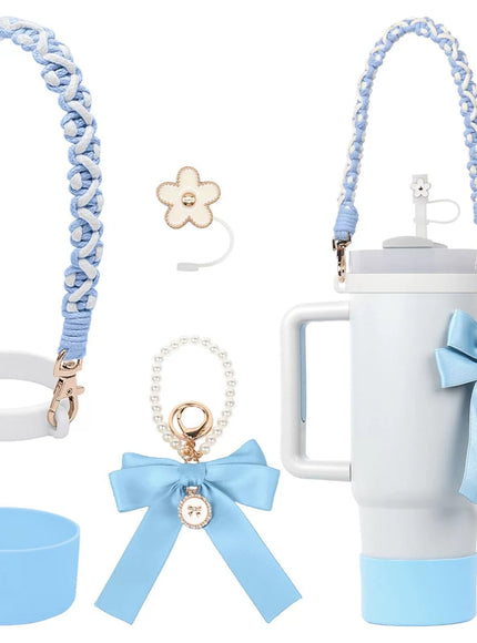 Pastel Bow Strap Tumbler Accessories Set