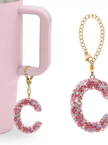 Pink Rhinestone Letter Tumbler Charm