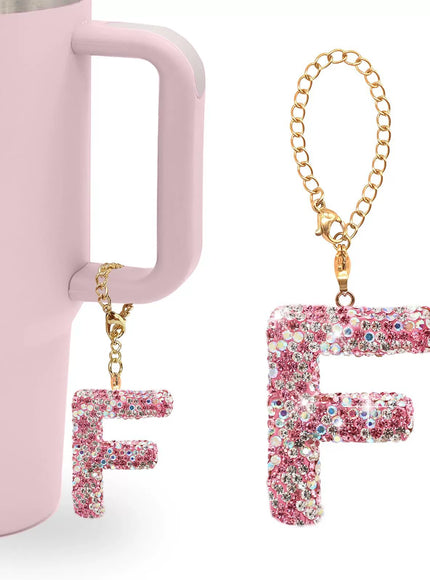 Pink Rhinestone Letter Tumbler Charm