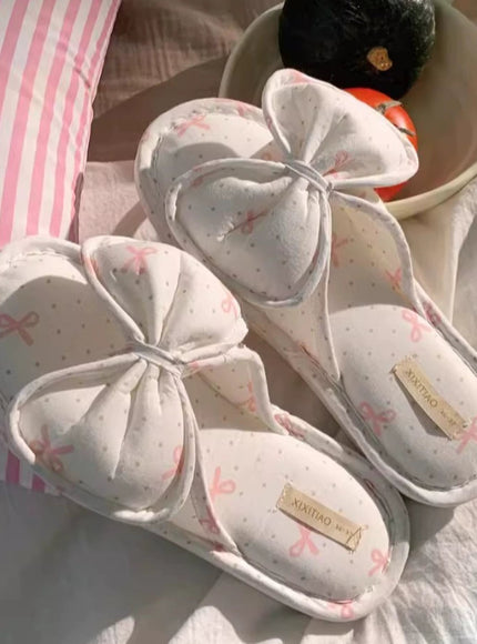 Lacy Bow Dot Home Slippers