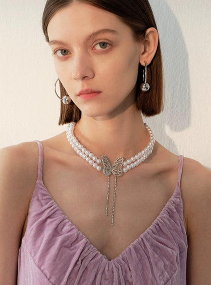 Crystal Papillon Pearl Choker