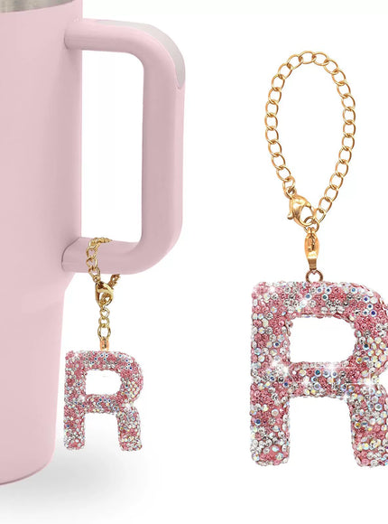 Pink Rhinestone Letter Tumbler Charm