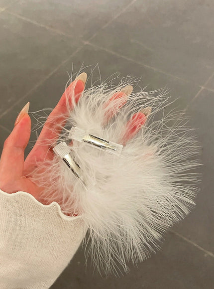Silver Fairy Crown & Fluff Hair Clip Set