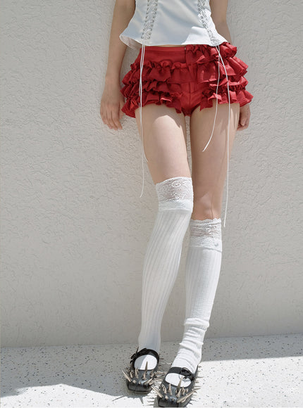 Ruffle Bloom Shorts - Red
