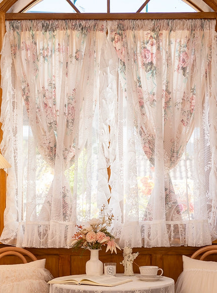 Rosy Romance Ruffle Lace Curtains