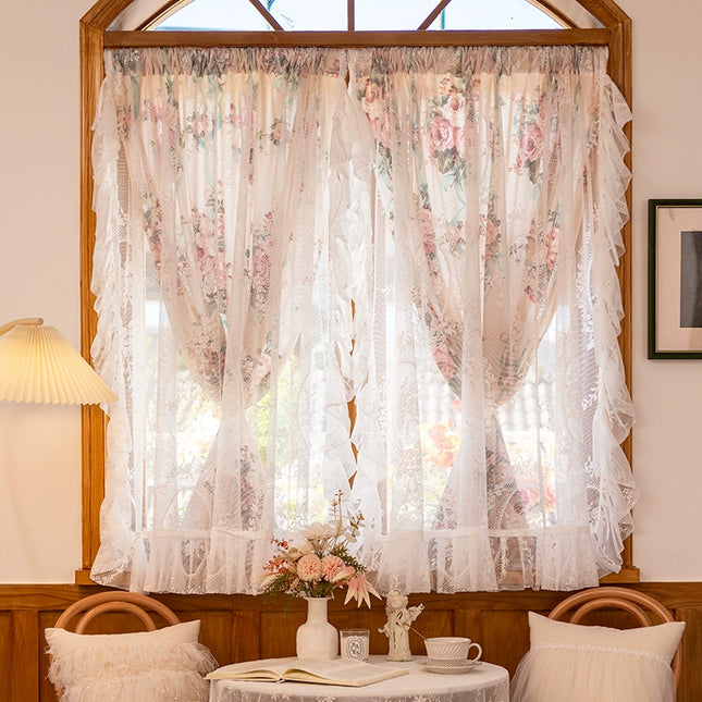 Rosy Romance Ruffle Lace Curtains