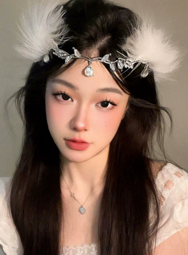 Silver Fairy Crown & Fluff Hair Clip Set