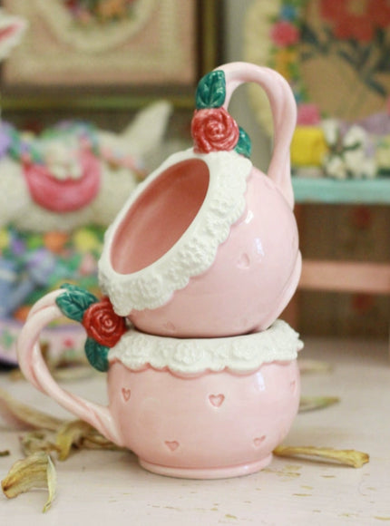 Vintage Rose Lace Heart Mug