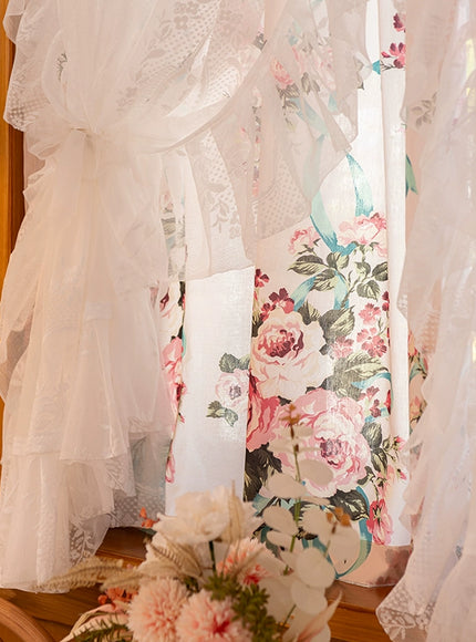 Rosy Romance Ruffle Lace Curtains