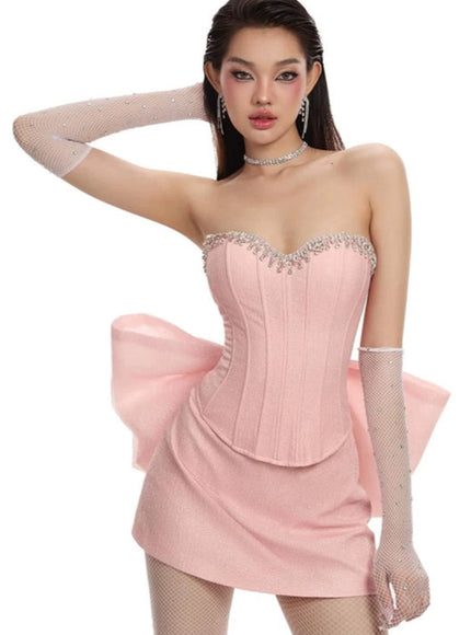 Glam Bow Corset Mini Dress