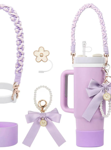 Pastel Bow Strap Tumbler Accessories Set