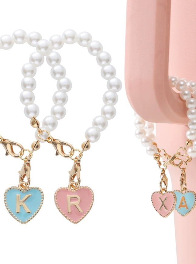 Heart Pearl Letter Tumbler Charm